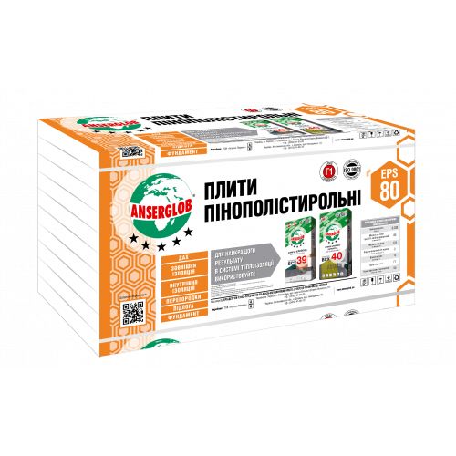 Пінопласт EPS-80 Anserglob 15 кг/м.куб 1000х1000х50 мм